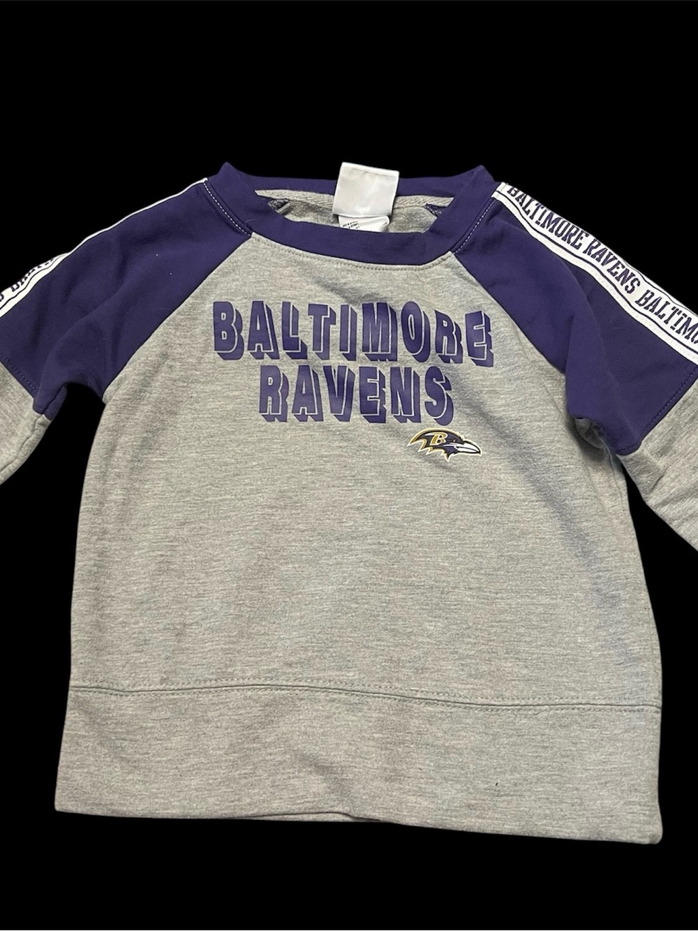 NFL Kids Grey and Purple Baltimore Ravens Crewneck Long Sleeve Shirt
